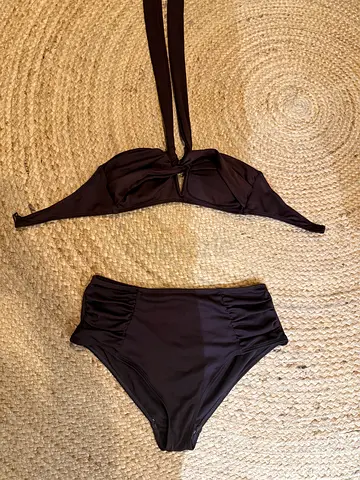 Brown Two-Piece High-Waist Bikini Set M