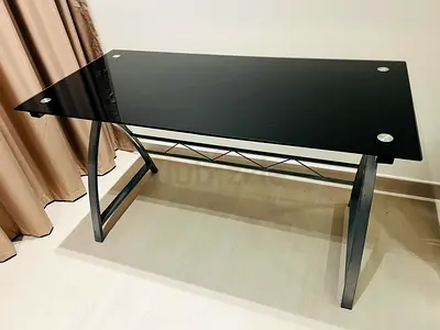 Black Glass Computer/Study Desk with Metal Frame - Good Condition
