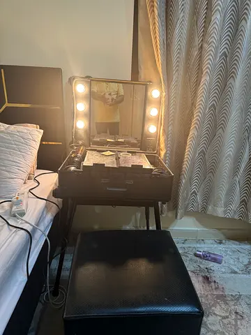 Vanity Makeup Table with Lighted Mirror and Stool