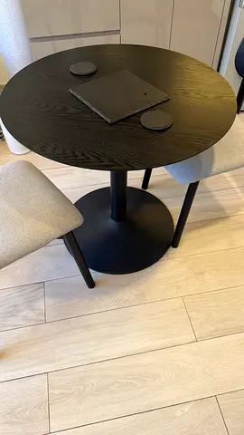Small round black dining table 2 chairs from Home Centre— flawless condition