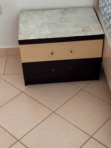 Small two-drawer bedside chest / nightstand in dark wood finish FOR FREE