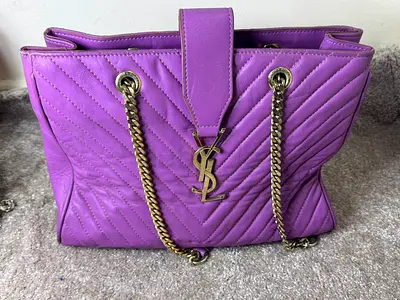 Purple YSL-style Quilted Chain Tote Bag