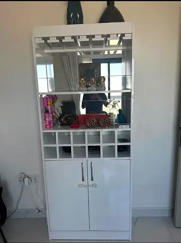 Modern White Bar Cabinet and Wine Rack