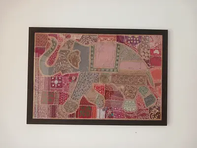 Framed Embroidered Elephant Textile Wall Art