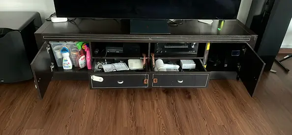 Dark Wood TV Console / Entertainment Unit with Storage - Good Condition