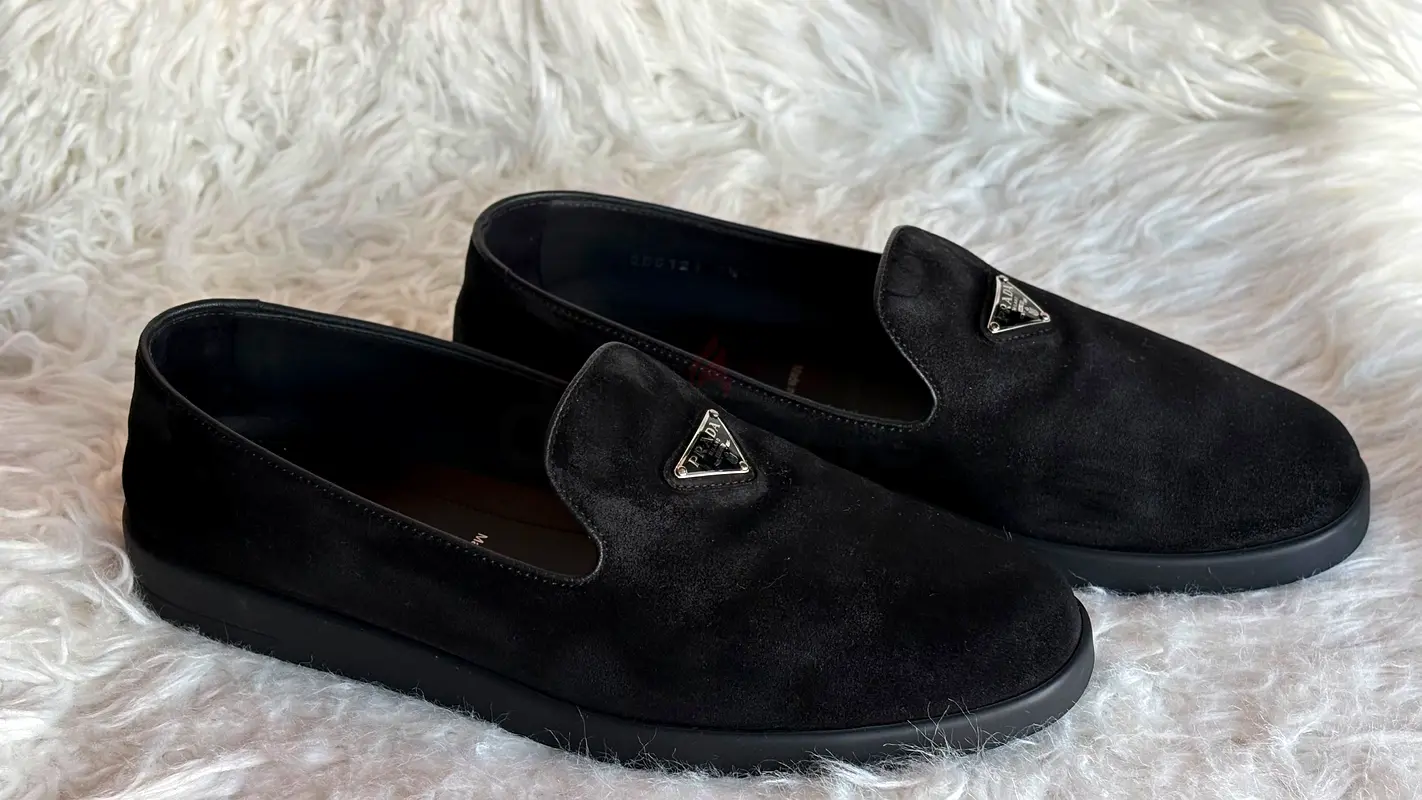 Prada Black Suede Leather Slip-On Men\'s Loafers Black Suede Loafers | PRADA - United States main image 2