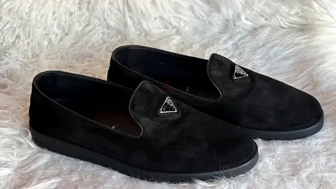 Black Prada Suede Slip-On Loafers - Size Unknown, Good Condition