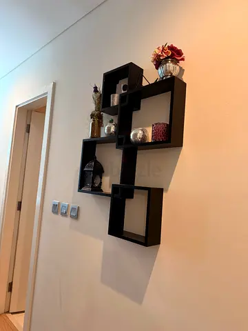 Black Modular Wall Shelves - Geometric Cube Display (Set)
