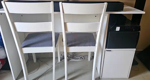 PAN HOME white desk with two matching chairs — good condition