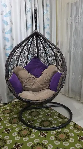 Rattan Hanging Egg Chair with Cushions — Free-Standing Stand
