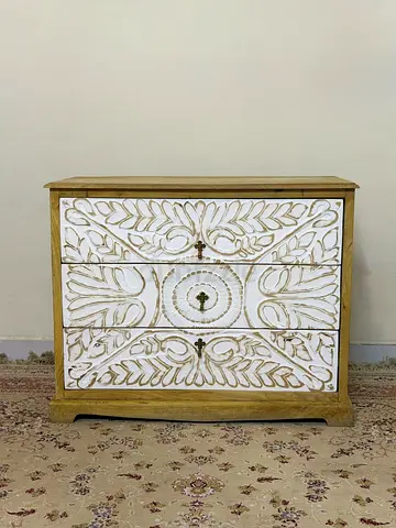 Solid wood Dresser Drawers Cabinet Kitchen and Living Room Storage|Solid Wood|Natural + White Matte