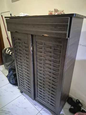 Dark Wood Shoe Cabinet / Small Storage Cupboard - Good Condition