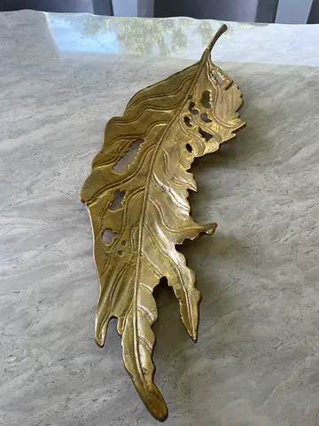 Brass Decorative Leaf Sculpture — Large Gold Toned Ornament