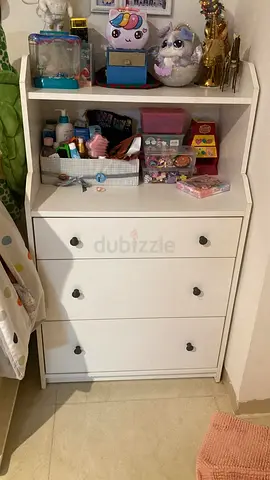 White 3-Drawer Chest with Open Shelf - Good Condition