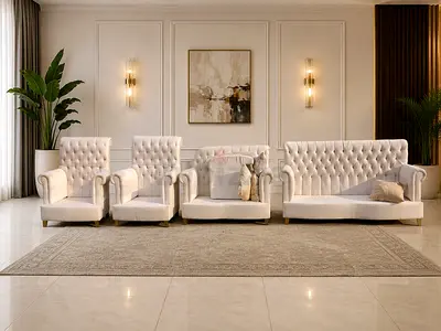 Tufted White Sofa Set for Living Room