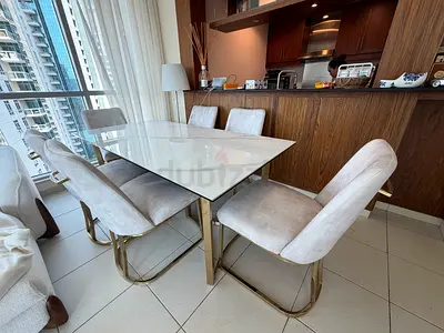 Dining table, Set of 6 Beige Velvet Dining Chairs with Gold Metal Frame