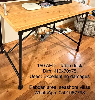 Wooden Top Industrial Style Desk - 110x70x75 cm, Excellent Condition