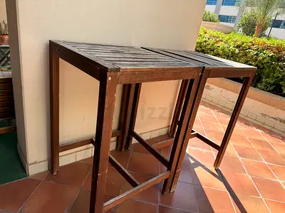 IKEA outdoor high wood tables