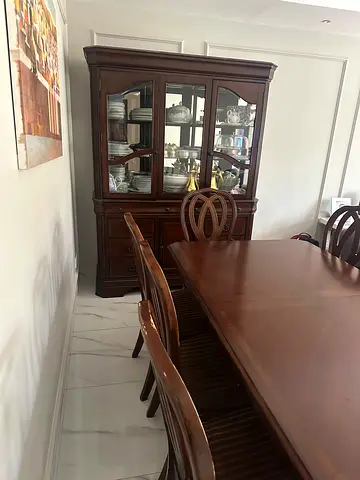 Solid Wood Extendable Dining Set – Dining Table, 8 Chairs Display Cabinet, Good Condition