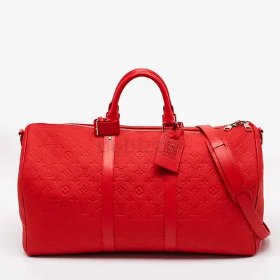 Red Louis Vuitton Keepall 45 Monogram Embossed Leather Duffel