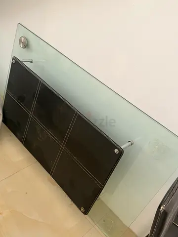 Glass Top Dining Table and 4 chair with Black Leather Shelf - fair Condition