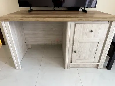 Light Wood computer Table / Small Entertainment Cabinet with Storage