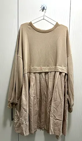 Beige Long Sleeve Dress - Loose Fit, 4XL