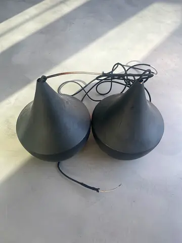 Pair of black cone pendant light fixtures - used - origina tom dixon