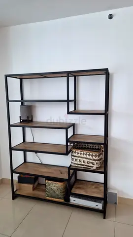 Industrial metal and wood open shelving unit - 6-tier display bookcase