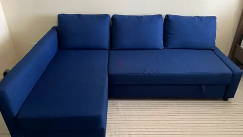 IKEA FRIHETEN Blue 3-seater sofa bed with pull-out storage - good condition