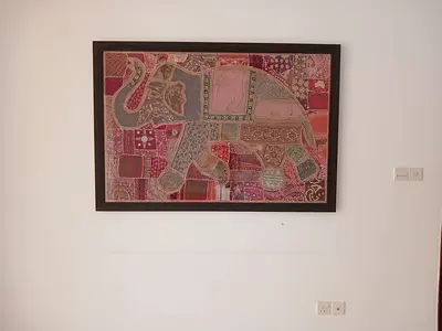 Framed Embroidered Elephant Textile Wall Art
