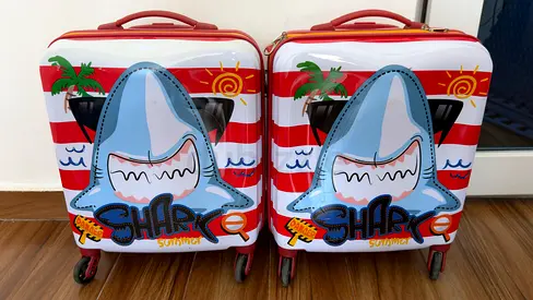 Pair of Triforce Kids Shark Print Hard-shell Carry-on Suitcases - Set of 2