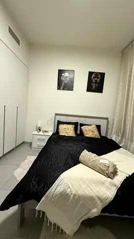 Bed with side table and mattress