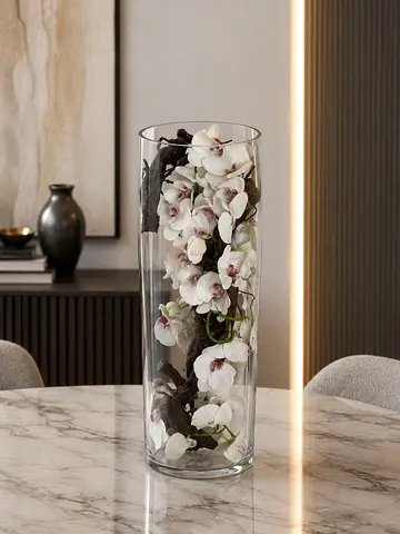 Tall Glass Vase with Artificial Orchid Arrangement from Marina Home