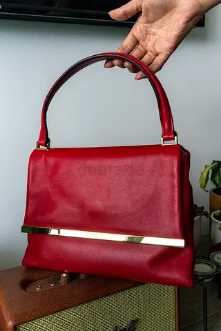 Vintage CH Carolina Herrera Burgundy Leather Top Handle Handbag | Structured | Made in Spain