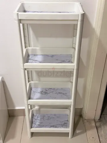 White 4-Tier Plastic Storage Rack with Marble Effect
