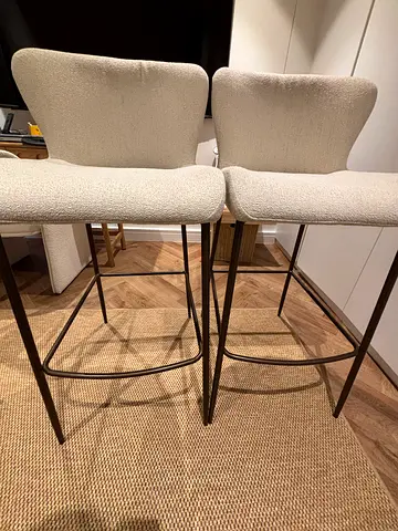 Set of 2 Beige Bouclé Bar Stools with Metal Frame - excellent condition
