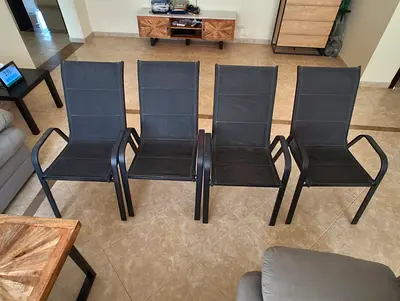 Set of 4 Outdoor/Patio Metal Frame Sling Chairs - Black Along with Centre Table from PAN Home