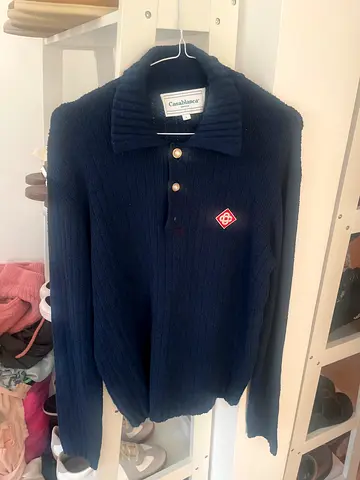 Casablanca Navy blue knit sweater with collar and button detail - size M