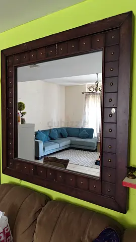 Large Decorative Wooden Wall Mirror with Studded Frame