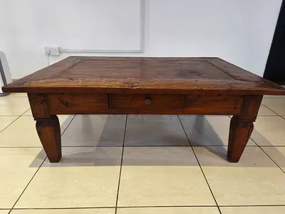 Solid Wood Low Coffee Table with Drawer - Rustic Finish