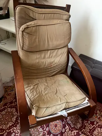 Wooden frame lounge chair with removable cushions - good condition