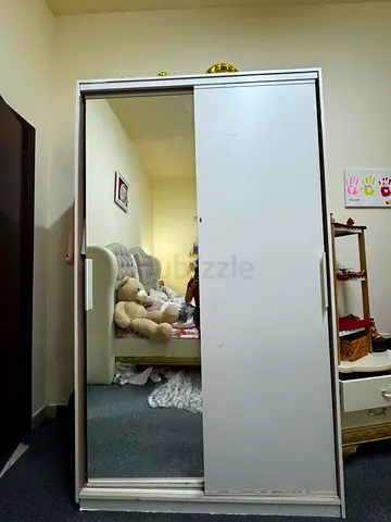 White Sliding Door Wardrobe with Mirror - Good Condition