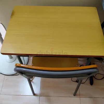 Compact wooden study/computer table with metal legs - good condition