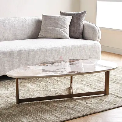White marble-effect oval coffee table top (good condition)