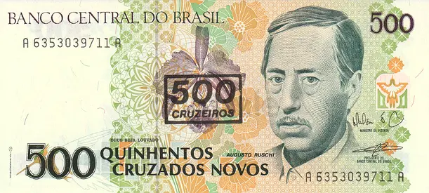 BRAZIL 500 CRUZEIROS BANKNOTE 1990