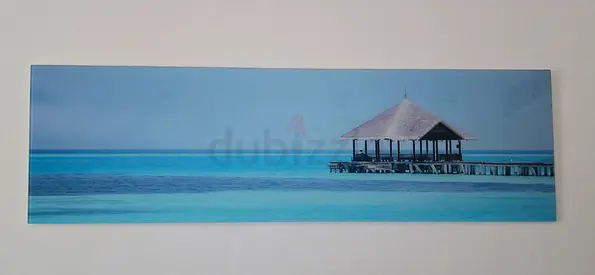 Premium Panoramic Glass Wall Art – Tropical Maldives Jetty Scene (Flawless Condition)