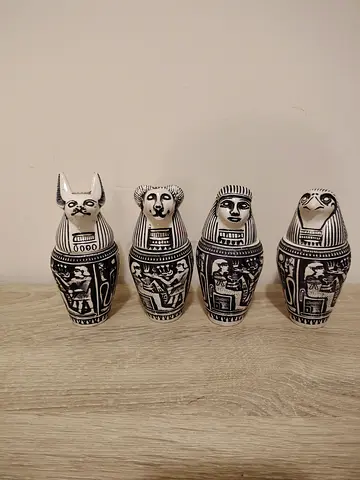 Set of Four Egyptian Style Canopic Jars with Hieroglyphs