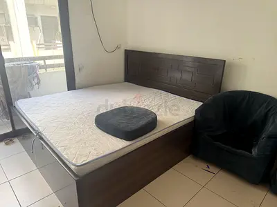 King wooden bed frame with mattress - good condition and 2 door Cupboard