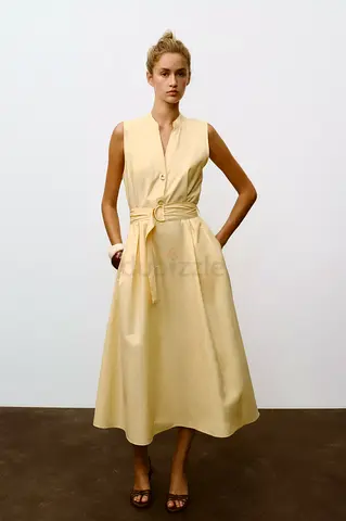 Zara Poplin Midi Dress in Butter Yellow